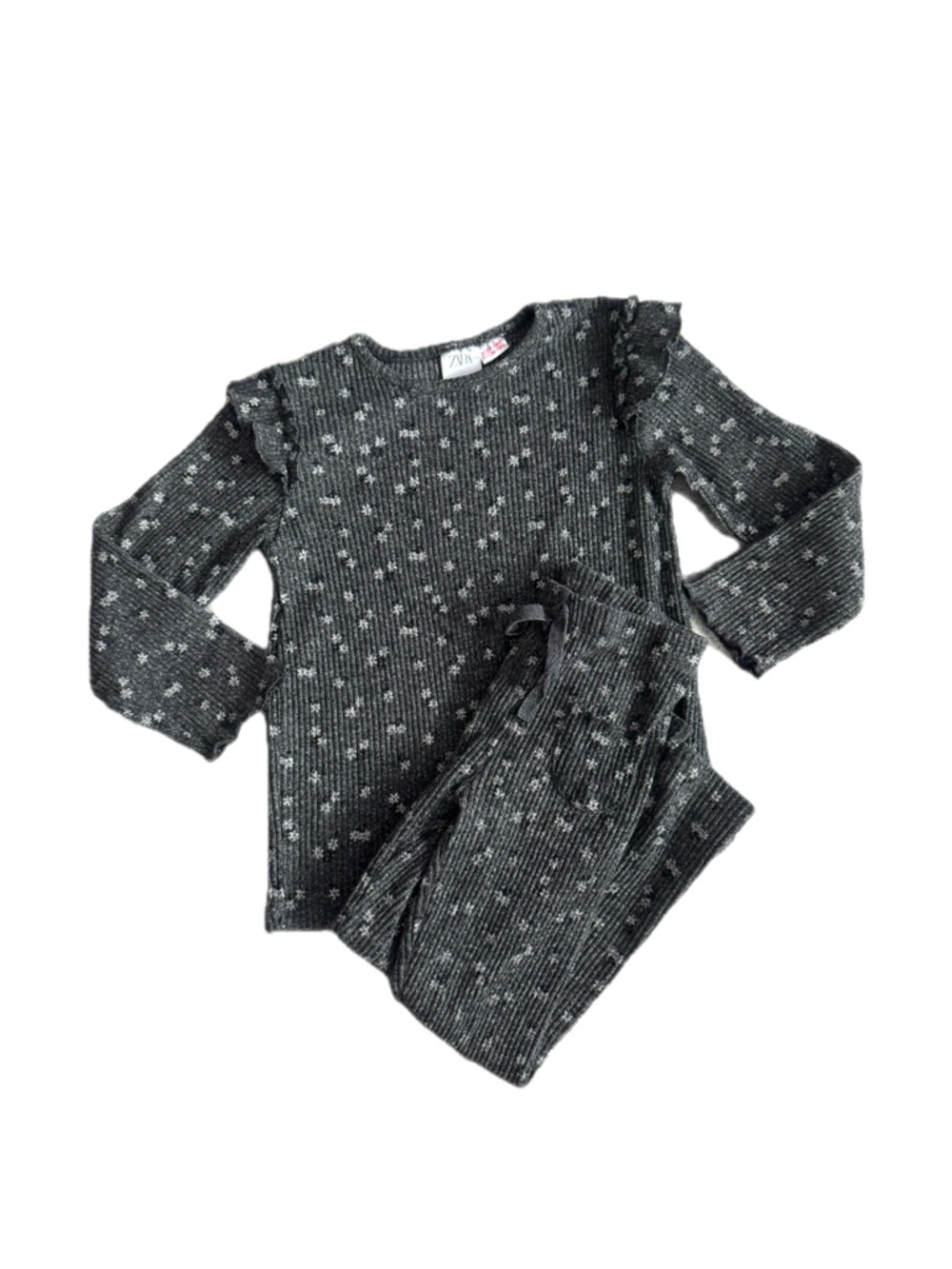 Zara Charcoal Gray Star Knit Pajama Set